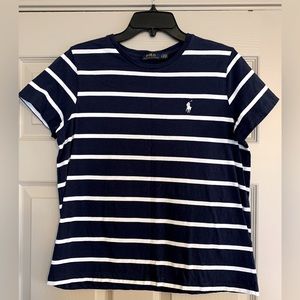 Polo Ralph Lauren striped Short Sleeve no collar Tee in Navy and White